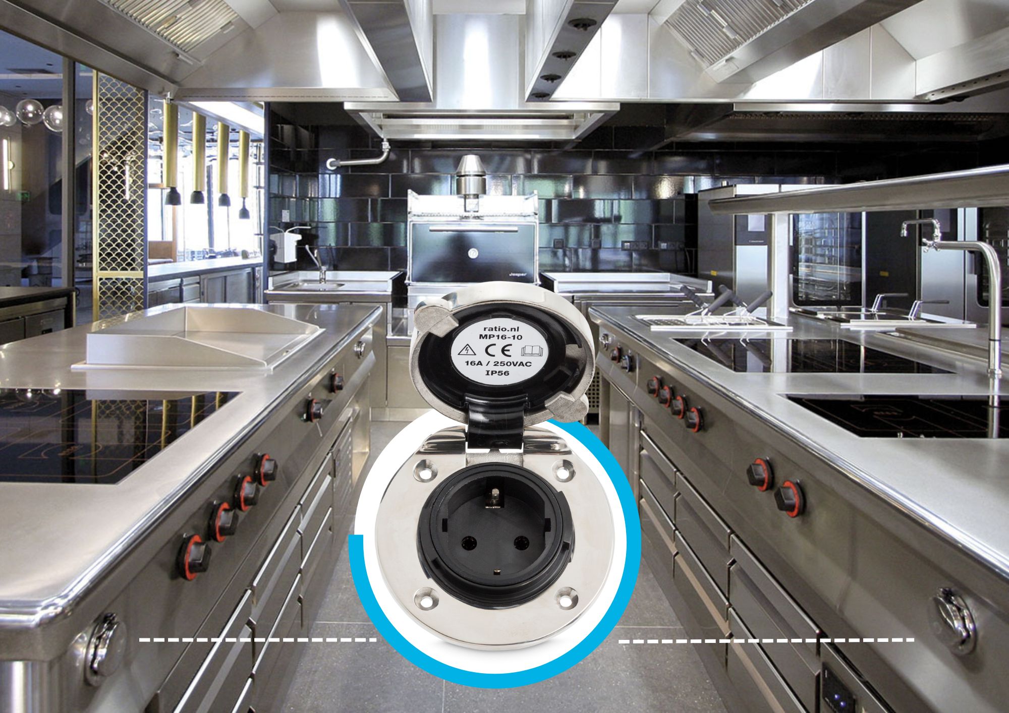 Ratio Shore power stopcontact in de keuken